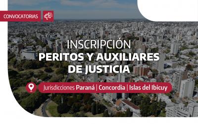 Paraná, Concordia, Islas del Ibicuy: convocatoria para peritos y auxiliares de justicia